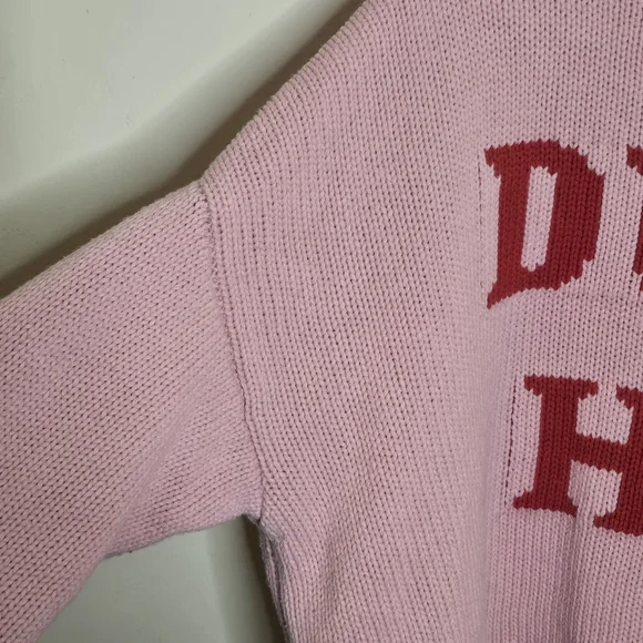Sincerely Jules Dump Him Sweater L Pink Red Knit Cropped Preppy Girly - Picture 7 of 12